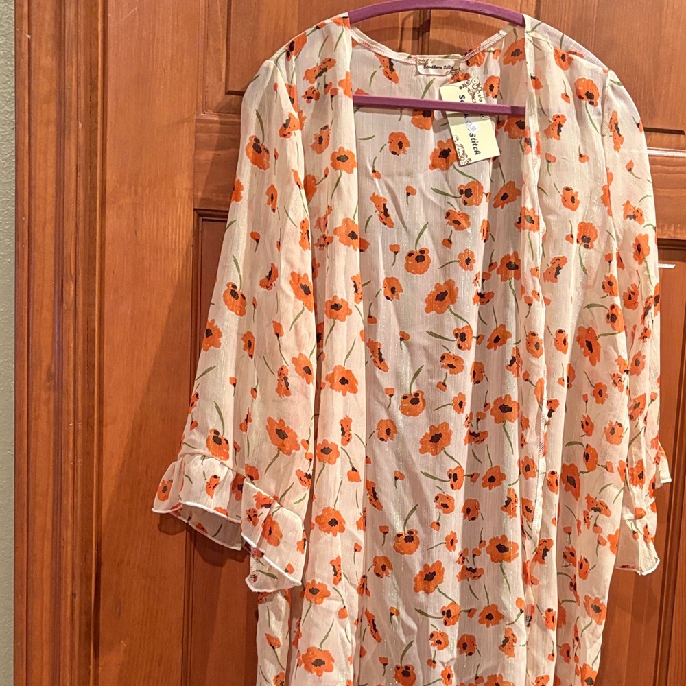 Floral Sheer Vest with Orange Poppies